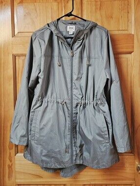 Everlast Women's Light Blue-Gray Hooded Drawstring Windbreaker Trench Coat